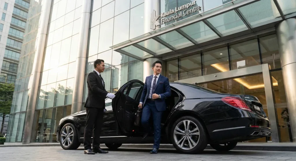International delegate arriving at a KL business meeting via executive chauffeur.