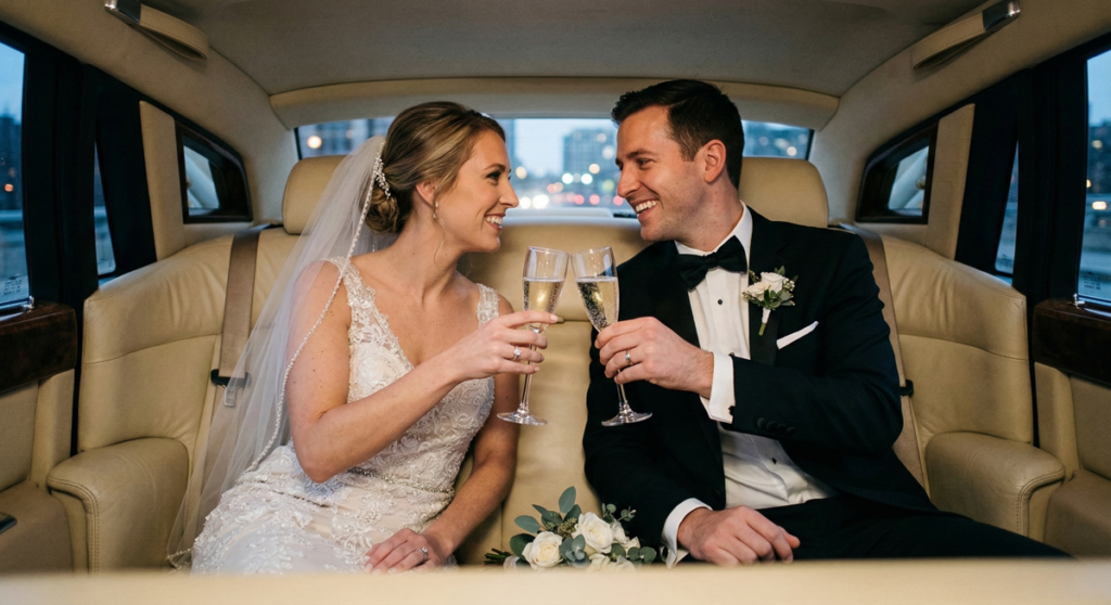 chauffeur service Kuala Lumpur, captain chauffeur Malaysia. Bride and groom enjoying luxury wedding transport in Kuala Lumpur.